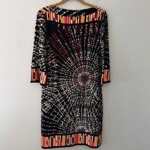 Ali Ro Womens Black Starburst Star Print Boat Neck 3/4 Sleeve Sheath Dress 12
